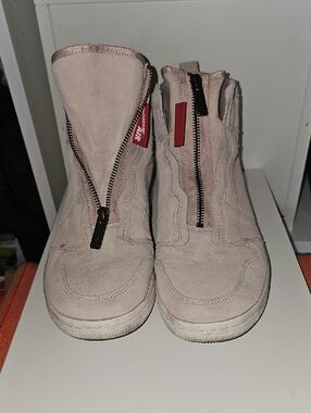 Womens Zip-Front Suede High-Top Sneakers in Light Pink